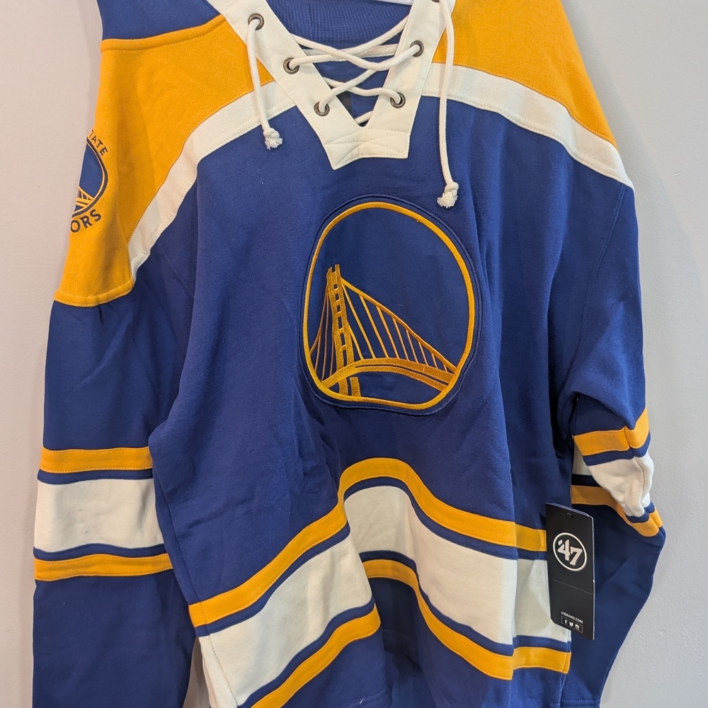 Golden State Warriors NBA Blue and Yellow Hockey Jersey Style Sweatshirt